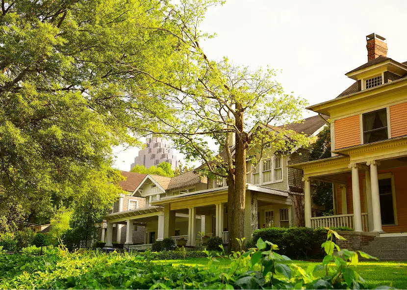 Historic homes under sunny sky