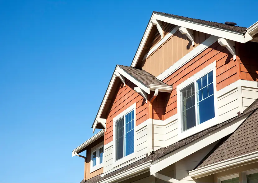 Residential home exterior with clear sky