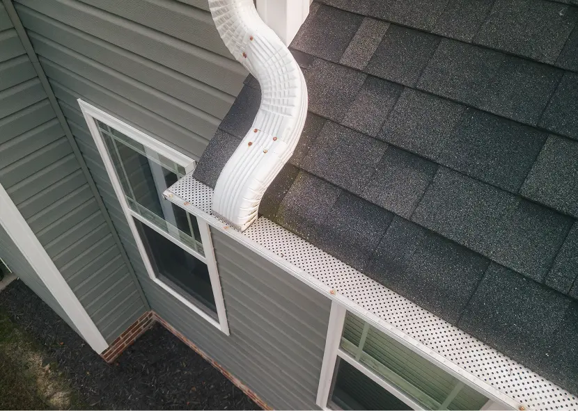 Aerial view of roof and gutter